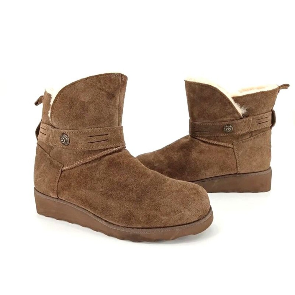 Bearpaw Hattie Suede Fur Lined Ankle Boots Brown Cozy Y2K 10